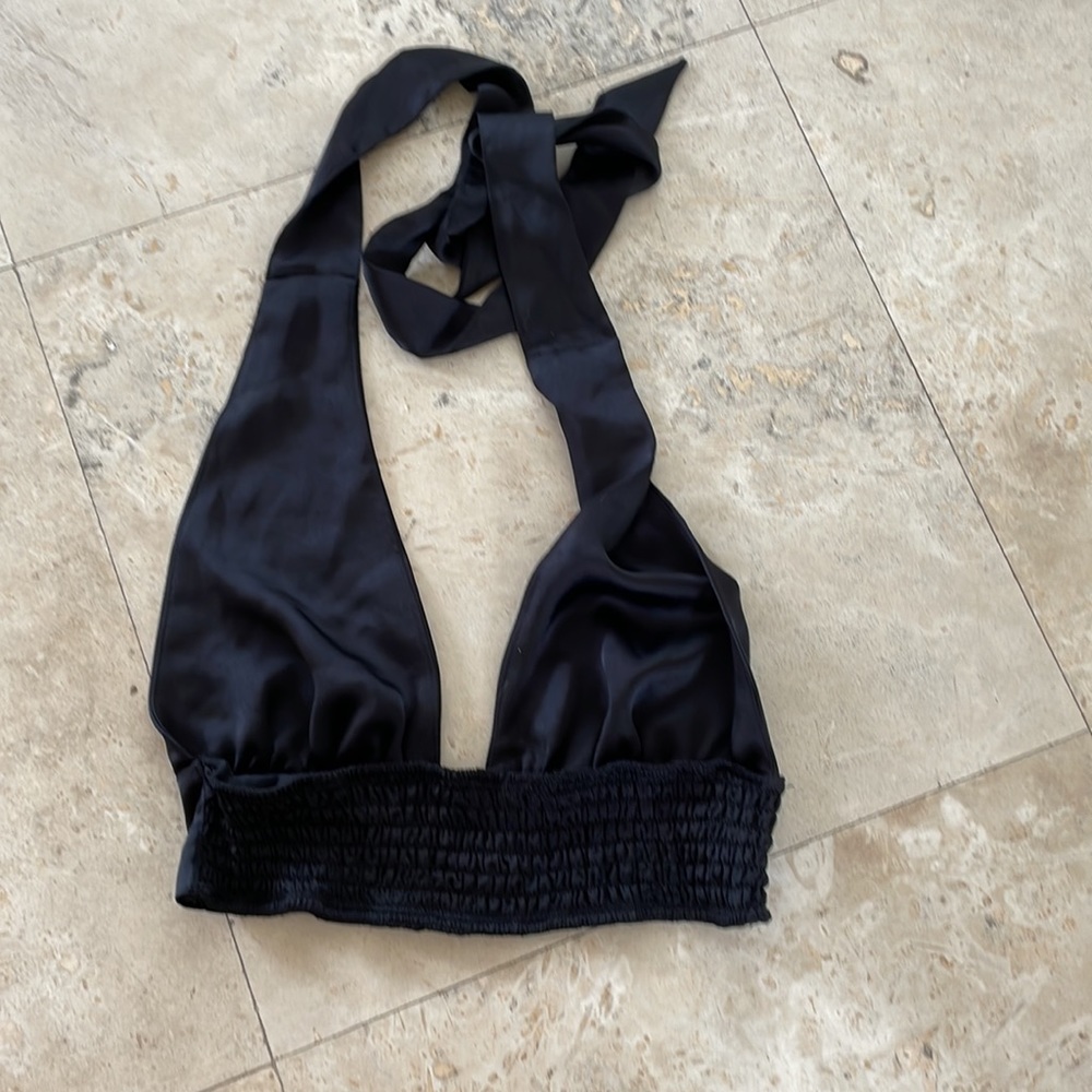 Garage Satin Plunge Halter Top